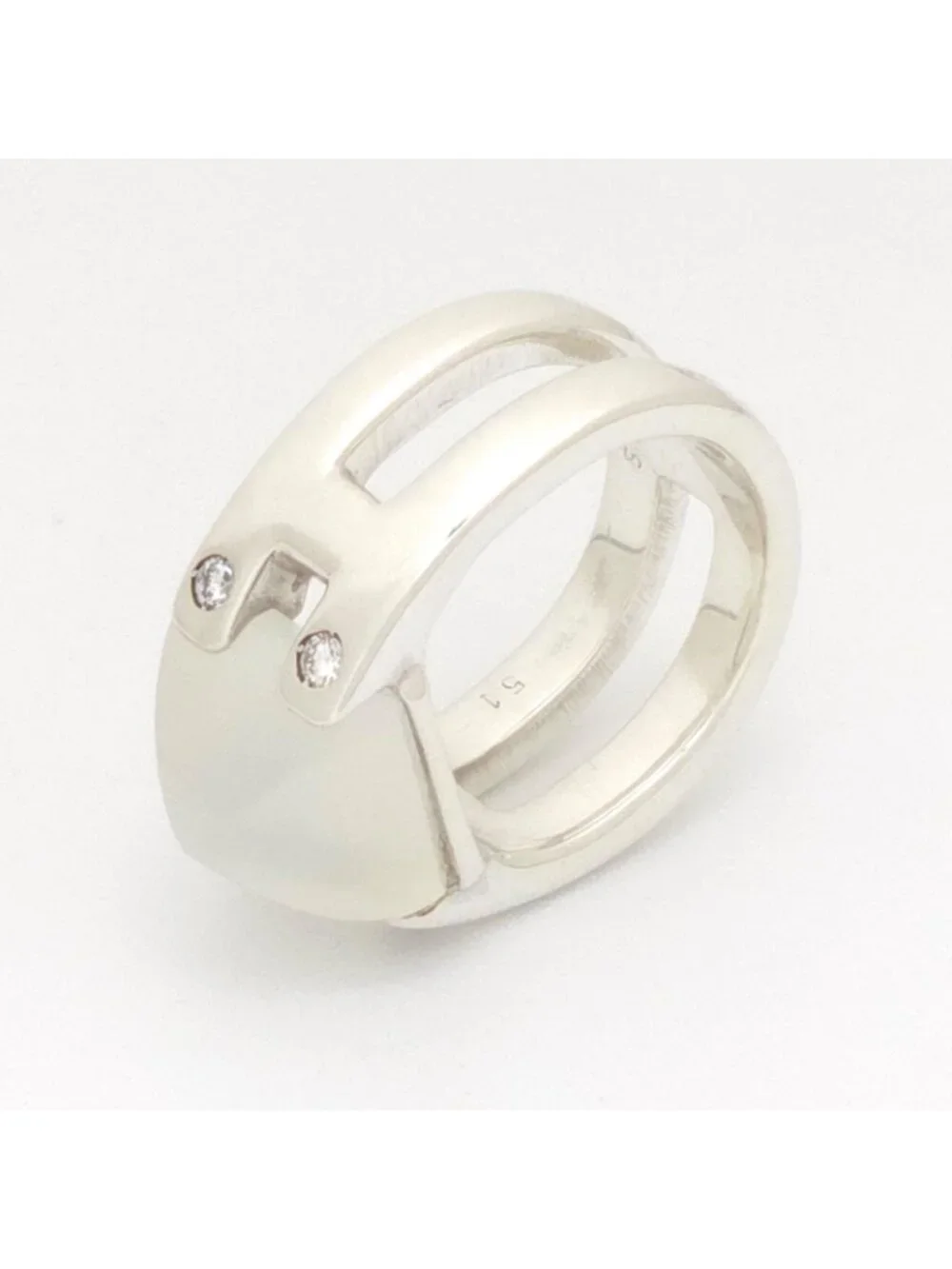 Hermes Medor Ring 51 Moonstone Diamond Sterling Silver Vintage